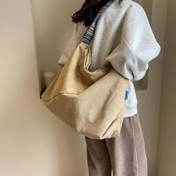 Винтажная вельветовая сумка через плечо, большая сумка через плечо в стиле ретро, женская повседневная сумка-кошелек-бродяга чёрный