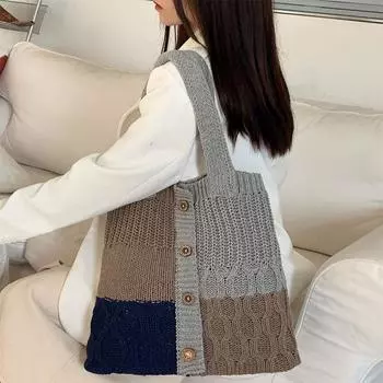 Винтажная вязаная сумка, плетеная сумка, простая модная сумка, женская сумка через плечо, сумка для покупок серый