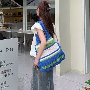 Винтажная вязаная сумка Сумка ручной работы Сумка-тоут Женская сумка Сумка через плечо Сумка для покупок синий