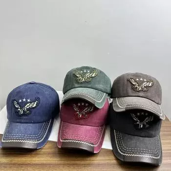 Винтажная вымытая ковбойская бейсбольная кепка мужская уличная универсальная вышитая кепка с выгнутым орлом Tide M56-58cm чёрный