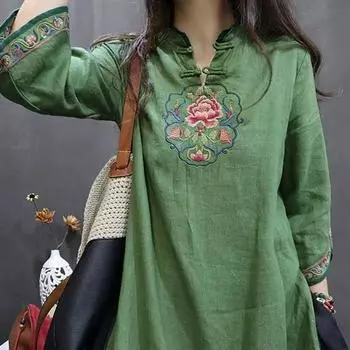 Винтажная вышитая блузка женская рубашка осень весна мягкая XXXL чёрный