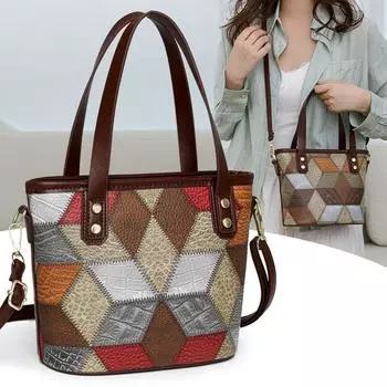 Винтажная высококачественная сумка через плечо из искусственной кожи с нашивками, модная сумка для отдыха и творчества, студенческая сумка большой емкости для поездок на работу и учебы, женская сумка-тоут синий