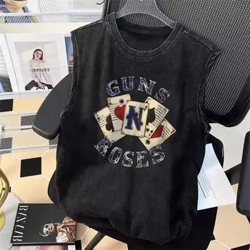 Винтажная выстиранная готическая майка с круглым вырезом, свободная, оверсайз, с коротким рукавом, мужская футболка, панк-рок, уличная одежда, майки S