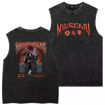 Винтажная выстиранная японская аниме Наруто Харадзюку футболка-майка с коротким рукавом оверсайз мужская женская топы S