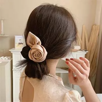 Винтажная заколка для волос с цветком, модные атласные заколки, заколки для волос, зажим для волос для женщин, корейский весенний зажим, хвостик, украшение для волос, головные уборы