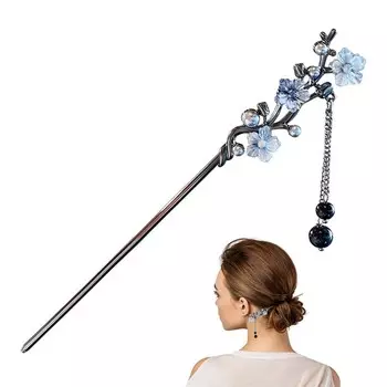 Винтажная заколка для волос в китайском стиле, цветок с кисточкой, палочка для волос для женщин, девушек, аксессуары для волос для ханьфу, металлическая бижутерия, заколка для прически