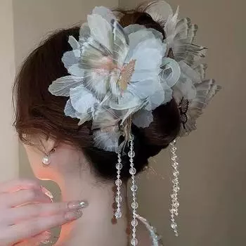 Винтажная заколка-кисточка с цветком и жемчугом, большая бабочка, акула, аксессуары для волос чёрный