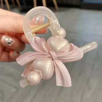 Винтажная заколка в виде акулы с бантом в форме сердца и жемчуга, милые заколки для волос, заколка в форме сердца для девочек, современные аксессуары для волос, головной убор, изысканный подарок белый