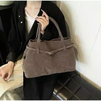 Винтажная замшевая дизайнерская сумка-тоут для женщин осень-зима роскошная женская сумка с пряжкой на ремне большой вместимости женские сумки через плечо