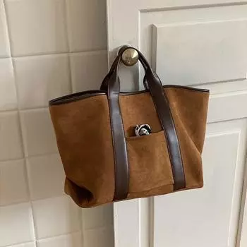 Винтажная замшевая сумка через плечо для женщин, повседневная сумка через плечо, большая вместимость, верхняя ручка, женская сумка