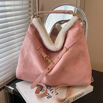 Винтажная замшевая сумка-рюкзак женская зимняя сумка-тоут универсальная сумка-мессенджер через плечо коричневый