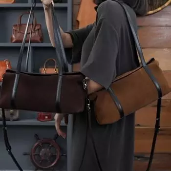 Винтажная замшевая сумка женская дорожная универсальная сумка через плечо подмышечная сумка сумка-подушка диагональная сумка-мешок темно-коричневого