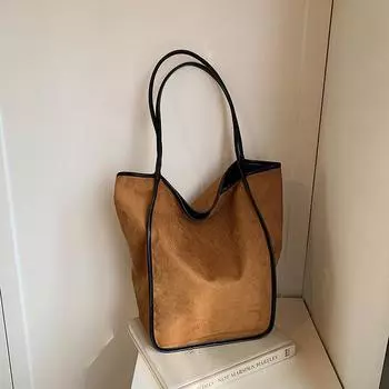 Винтажная замшевая женская сумка осень новая повседневная однотонная большая вместимость темперамент чувство универсальная сумка на одно плечо