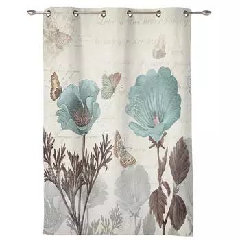 Винтажная занавеска на окно с цветком тюльпана и бабочкой, роскошная занавеска для гостиной, спальня, домашний декор для кухни, занавеска 135W x 60H(cm) x1