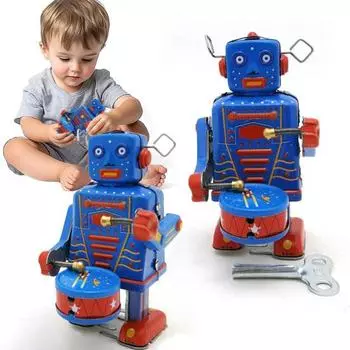 Винтажная заводная игрушка-робот-барабанщик, ностальгическая весенняя заводная жестяная фигурка-робот, коллекционная фигурка