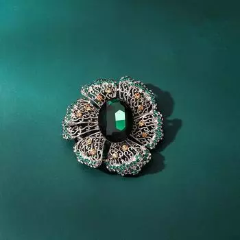 Винтажная зеленая хрустальная брошь с простым модным цветочным узором, персонализированный ретро-полый корсаж