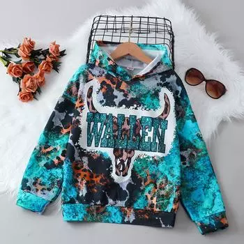 Винтажная зеленая леопардовая толстовка - мягкая, тонкая, повседневная толстовка с капюшоном для девочек - 2023 Новые поступления для сезона весна-осень 100