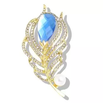 Винтажная жемчужина Брошь перо Кристалл Стразы Корсаж Павлинье перо Корсаж Стразы сплав