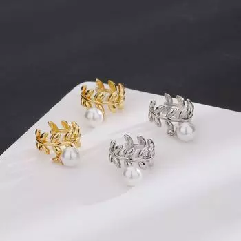 Винтажная жемчужная пшеничная клипса для ушей, элегантная жемчужная подвеска, клипса для ушей в виде листа дерева, косточка для ушей, ювелирный подарок золотой