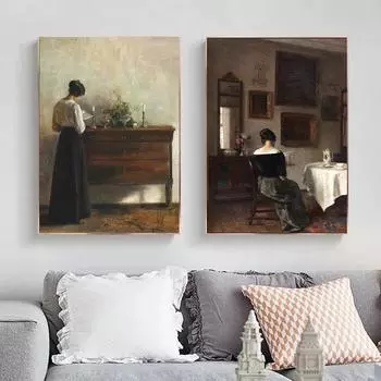 Винтажная женщина, читающая интерьер, холст, картина, антикварные постеры, принты, настенные художественные картинки для гостиной, Настенный декор, Cuadros 21x30cm No Frame