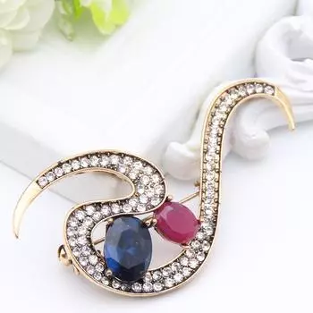 Винтажная женская брошь с цветком из смолы, рациональный дизайн, этнические украшения, цвет антикварного золота синий