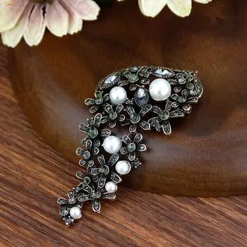 Винтажная женская брошь в виде платка, серая брошь с кристаллами, античное золото, жемчужная кофейная брошь, свадебные украшения зелёный