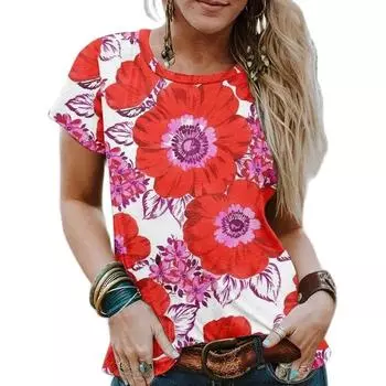 Винтажная женская футболка Harajuku с абстрактным цифровым 3D принтом и круглым вырезом, топы большого размера, уличная одежда, летний женский пуловер с короткими рукавами XL