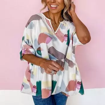 Винтажная женская футболка с цветными блоками, свободные летние складки, повседневный топ больших размеров S белый