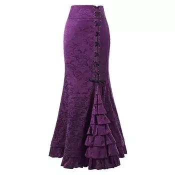 Винтажная женская готическая длинная юбка в стиле стимпанк Русалка макси с рыбьим хвостом викторианское платье с поясом S белый