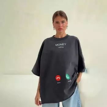 Винтажная женская хлопковая футболка, женская футболка, модный узор, уличные женские повседневные топы с короткими рукавами и принтом L чёрный