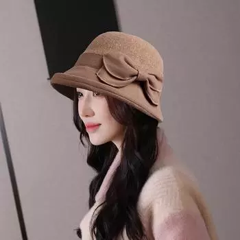 Винтажная женская кепка-ведро с твердым бантом из шерстяного фетра, фетровая шляпа, женская зимняя осенняя женская кепка-купол из фетра для церкви, джазовая кепка-котелок One Size чёрный