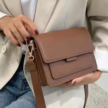 Винтажная женская кожаная сумка через плечо, простая однотонная сумка через плечо, маленькая повседневная квадратная сумка, новая