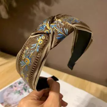 Винтажная женская повязка на голову для девочек с цветочной вышивкой, лента, бант, повязка для волос для леди, для повседневной носки, для шопинга, для нарядного образа, аксессуары для волос, обруч