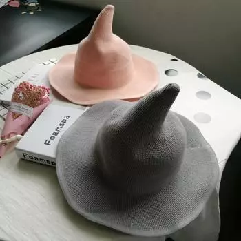 Винтажная женская шляпа ведьмы на Хэллоуин, костюм из хлопковой пряжи, шляпа для вечеринки, косплей, маскарадная шляпа, украшение на праздник, аксессуары бежевый