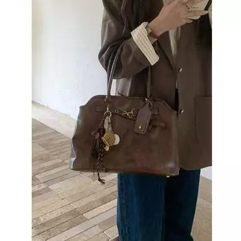 Винтажная женская сумка большой емкости из мягкой искусственной кожи, сумка-тоут в стиле ретро, сумки через плечо из мытой кожи, качественная сумка в стиле панк коричневый