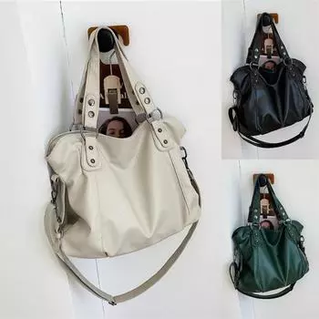 Винтажная женская сумка большой емкости, мягкая кожаная сумка через плечо, дорожная сумка-тоут белый