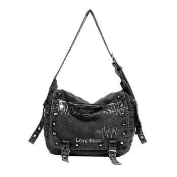 Винтажная женская сумка большой вместимости, на плечо, из денима, сумка кроссбоди чёрный