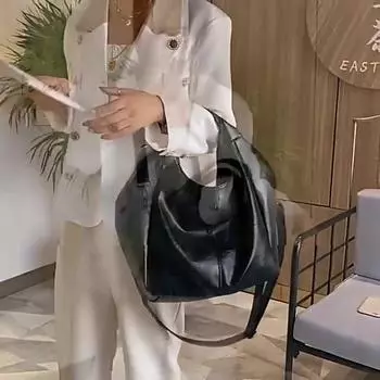 Винтажная женская сумка большой вместимости, высококачественная мягкая кожаная сумка-тоут, брендовая сумка на плечо, новая сумка через плечо, сумки-тоут 31*13*30cm чёрный