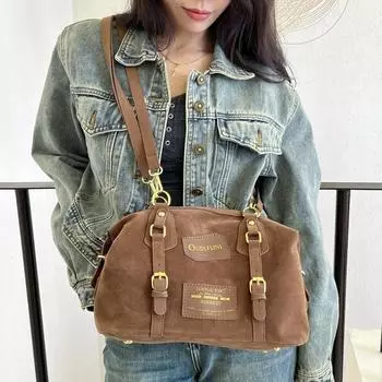 Винтажная женская сумка через плечо, большая сумка с буквенным декором, многофункциональный мотоциклетный рюкзак коричневый