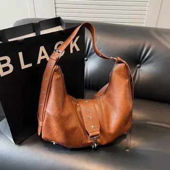 Винтажная женская сумка через плечо, большая вместительная сумка-тоут, мягкая кожаная сумка через плечо коричневый