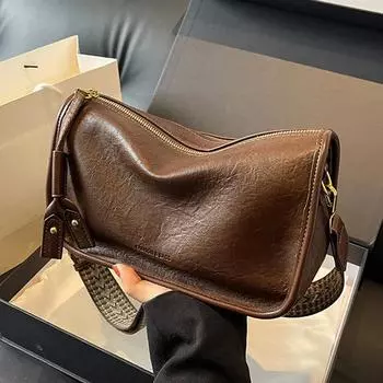 Винтажная женская сумка через плечо из искусственной кожи с широким плечевым ремнем, дорожная сумка чёрный