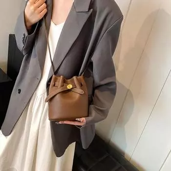 Винтажная женская сумка через плечо из искусственной кожи, легкая сумка-ведро с декоративным замком для ежедневных поездок на работу и за покупками