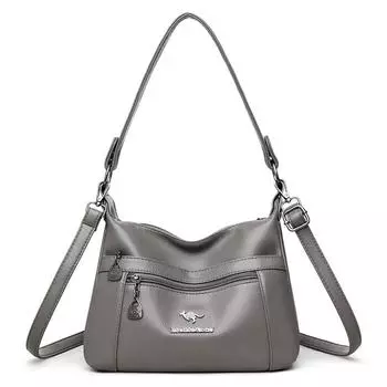 Винтажная женская сумка через плечо из мягкой кожи, материнская сумка, сумка кроссбоди серый