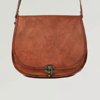 Винтажная женская сумка через плечо из натуральной козьей кожи с замком 9 дюймов 9 x 7 x 3 in коричневый