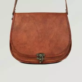 Винтажная женская сумка через плечо из натуральной козьей кожи с замком 9 дюймов 9 x 7 x 3 in коричневый