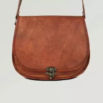 Винтажная женская сумка через плечо из натуральной козьей кожи с замком 9 дюймов 9 x 7 x 3 in коричневый