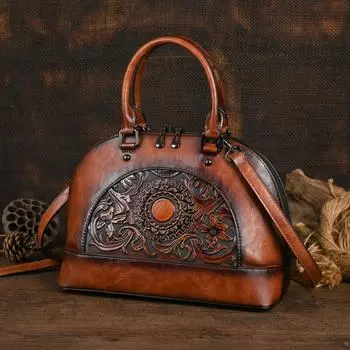 Винтажная женская сумка через плечо с тиснением в китайском стиле, кожаная сумка-ракушка в литературном стиле