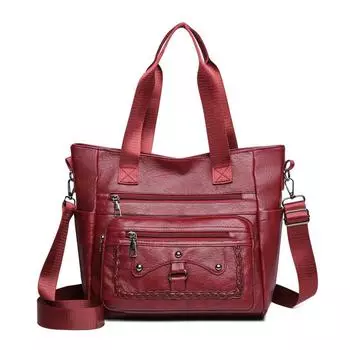 Винтажная женская сумка через плечо, сумка через плечо, большая вместимость, многослойная сумка-тоут красный