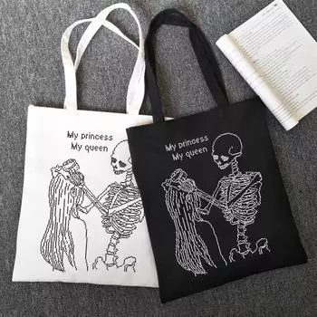 Винтажная женская сумка через плечо в стиле хип-хоп, холщовая сумка в стиле Харадзюку, бабочка, череп, готическая школьная сумка, повседневные сумки-шоппер в стиле панк 24*26cm