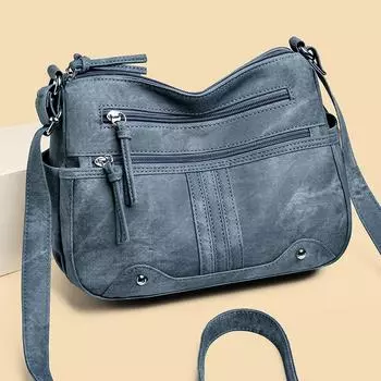 Винтажная женская сумка для мам среднего и пожилого возраста, большая вместительная сумка через плечо синий